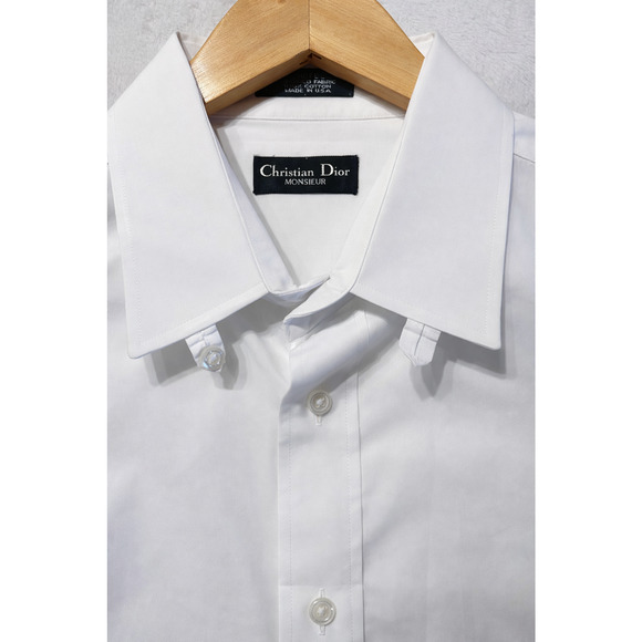 Christian Dior Mens 17x34 White Designer Dress Shirt Concealed Hidden Button - Picture 4 of 16